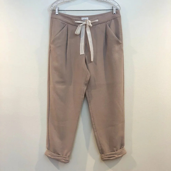Wilfred Pants - Wilfred Paperbag Cropped Polyester Silk High Waist Cream Tie Waist Dress Pants 6